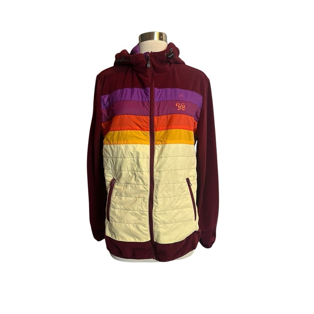YO Colorado Fleece Hooded Jacket L Red Colorblock Puffer Panel